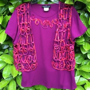Carole Little Petites Purple 2 Piece Top Vest